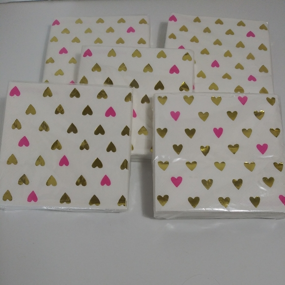 Pink & Gold Foil Hearts Beverage Napkins 100 ct NIB - Picture 1 of 6